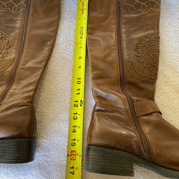 Apepazza Brown Leather Embroidered Knee High Boots Size 38.5 Regale SIZE 8 - Picture 10 of 10